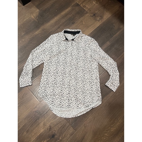 Dalia Tops - Dalia Womens Large Black White Heart‎ Animal Print Button Down Shirt